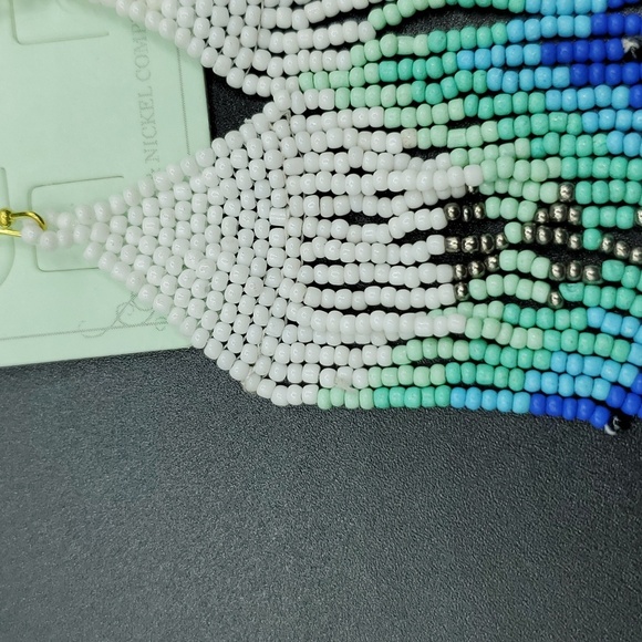 NWT Handmade Boho Aztec Southwestern Seedbead Tassel Dangle Earrings Plated - Picture 2 of 5